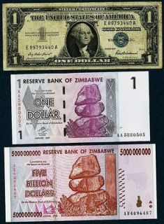 BILLION & 1 ZIMBABWE DOLLARS + 1$US SILVER CERTIFICATE