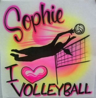 Airbrushed I Love Volleyball Personalized w/ Name Airbrush size S M L 