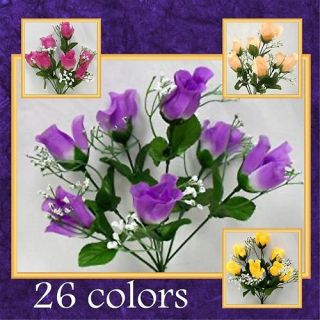 84 Silk Flowers, Rose Buds 12 Bushes Wedding Artificial