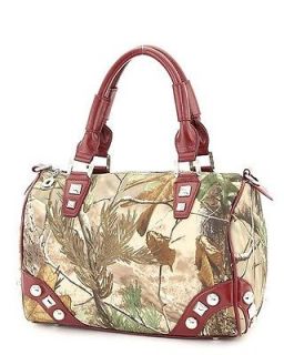 Realtree Camo Studded Accent Camouflage Purse with Red Faux Leather