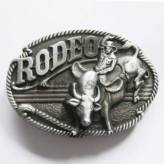 Rodeo Cowboy Riding Bull Western Metal Belt Buckle