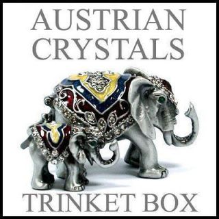 Baby Elephant & Mother Jewelry Trinket Box with Austrian Crystal