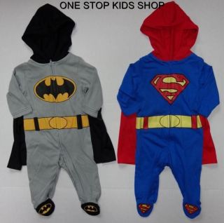 BATMAN or SUPERMAN Baby Boys 3 6 9 Costume OUTFIT & CAPE Sleeper SUPER 