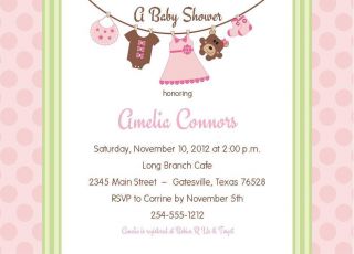 24 Polka Dot Clothesline Baby Shower Invitations   Personalized