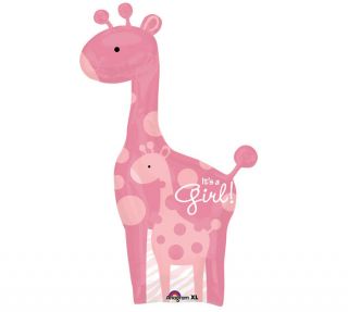   Pink Giraffe & Baby Shower Birth Arrival Mylar Balloon Decorations