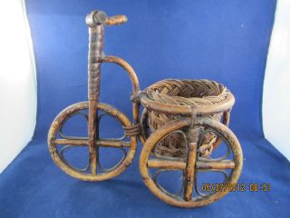 Vintage bamboo bicycle plant holder 8 tall x 9 1/2 Long   pot size 3 