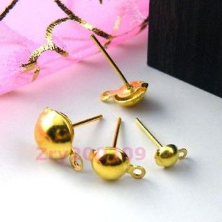 Gold Plated Half Ball Stud Earring Post, DIY Findings 4mm,6mm,8mm 