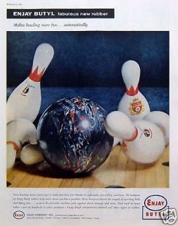 1958 Enjay Butyl Rubber Pit Bumpers Bowling Ball Pin Set Machine 