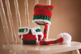 Hand Crochet Christmas long tailed sleep cap & diaper cover *GREAT 