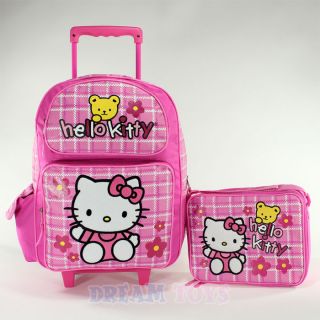   Kitty with Teddy 16 Large Roller Backpack and Lunch Bag Set Girls