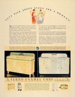1935 Ad Ferro Enamel Porcelain Kitchen Sinks Furniture   ORIGINAL 