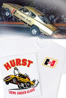 Hurst HEMI Under Glass T Shirt   Vintage Drag Gasser Barracuda Cuda