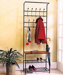 New Entryway Mudroom Bench With Rack & 18 Hooks For Hanging Coats 