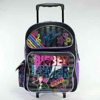   Bieber Fever True Belieber 16 Large Roller Backpack JB Girls Rolling