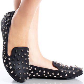 Black Punk Goth Casual Spike Studded Slip On Loafers Women Flats Shoes 