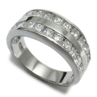 Sterling Silver 1.2 Ct. 2 Row Princess Cut CZ Band Ring