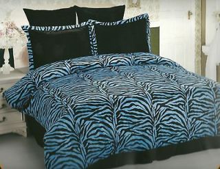 5pc bed in a bag comforter set Black and Turquoise Zebra Print Queen 