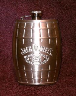   JACK DANIELS *** bourbon whiskey STAINLESS STEEL FLASK   barrel shape