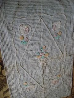 40s Chenille Childs Bedspread 36x59 Pastel Blue/Floral GREAT FOR 