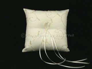 White Satin Flower Girl Basket Ring Bearer Pillow Set w/ Pearled Grey 