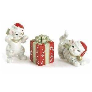 Fitz & Floyd KITTY Kringle,Santa Kitten/Cat Figurines & Gift Box,2005 