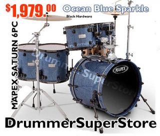 Mapex Saturn Drum Set 6 Piece Ocean Blue Sparkle Black Hardware Shell 