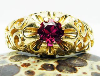   Mens 14 K Yellow Gold Synthetic Red Ruby Ring 1.26 CT Filigree Design