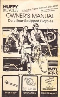 Vintage 1987 Huffy Derailleur Bicycles Owners Manual