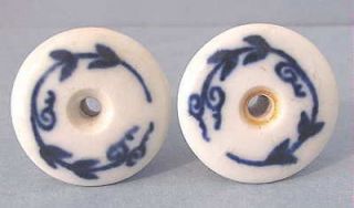 Vintage Porcelain Drawer Cabinet PULL Knob Handles Stencil Blue 