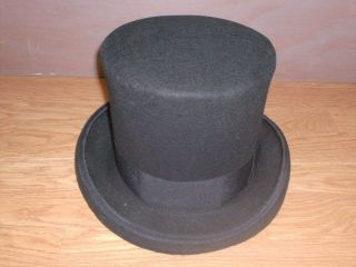 Black Quality Wool Felt Tall FLARED TOP HAT dickens victorian formal S 
