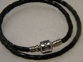 Authentic Pandora.Silver Clasp Black Double Small Leather Bracelet NEW