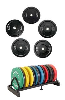 260 Lb Rubber Bumper Weight Plates Set & Rack Crossfit Olympic Garage 