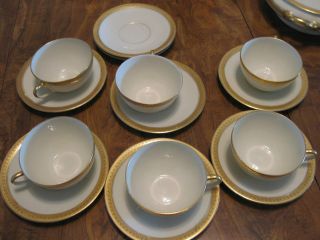 Bohemia Royal Ivory Gold Encrusted Tea Cups & Saucers Czechoslovakia 