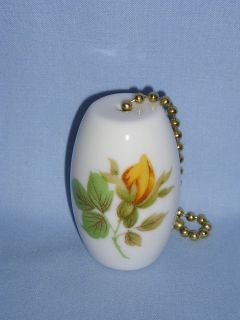 Yellow Rose Bud Flower Fan & Light Pull Porcelain Decal