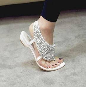   crystal bling rhinestones flat sandals flip flop handmade beads shoes