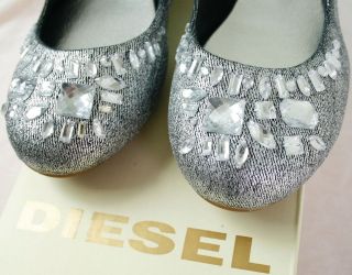 New in Box DIESEL Silver Ballet Ballerina Flats Oxfords Shoes & Stones 