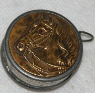 VERY RARE brass~~ RELIEF HORSE W/ GLASS EYE~~TAPE MEASURE NOVELTY