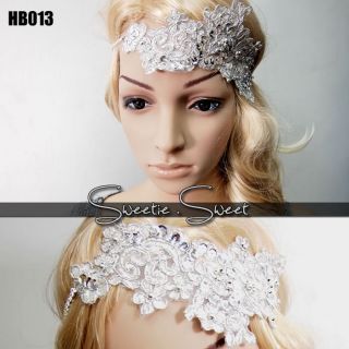 Sweetie Vintage Crystal Silver Flower Lace Bride Hair Head Band Tiara 