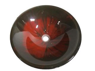   16 Red w Black Designer Bathroom Vanity Vessel Glass Bowl Sink Basin