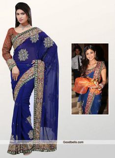 Indian Bollywood Ethnic Designer Royal Blue Shilpa Shetty Saree