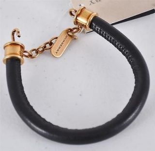 NWT BURBERRY $195 BLACK LEATHER DEAUHILL LOGO BRACELET JEWELRY~ITALY