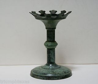 Antique Looking Solid Brass Candle Holder Candlestick Patina Green 