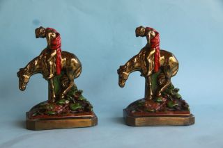 Ronson polychrome bookends End of Trail, great condition