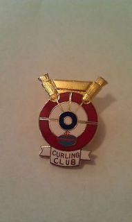 CURLING PIN CURLING CLUB HOUSE PLUS TWO BROOMS AND ROCK