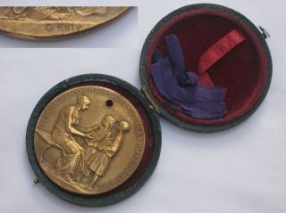 magnificent cased bronze medal by famous designer Louis Oscar Roty 