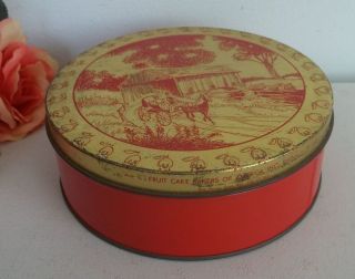  1970s Olive Can Chicago Fruit cake bakers of America red/gold tin box