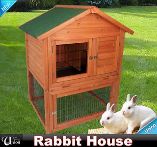   Deluxe Wooden Rabbit House Wood Rabbit Hutch Chicken Coop Box Hen Cage