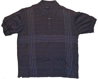Burberry London Golf Mens Polo Shirt Top Check Stripe Navy Blue Large 