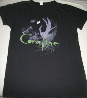 CORALINE Movie Whats On The Other Side 2 sided black T shirt womens 