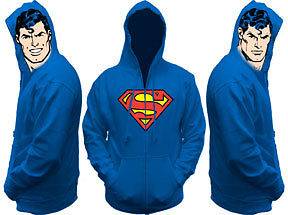 Superman Pull Over Hoodie Adult Zip Sweater With Face Clark